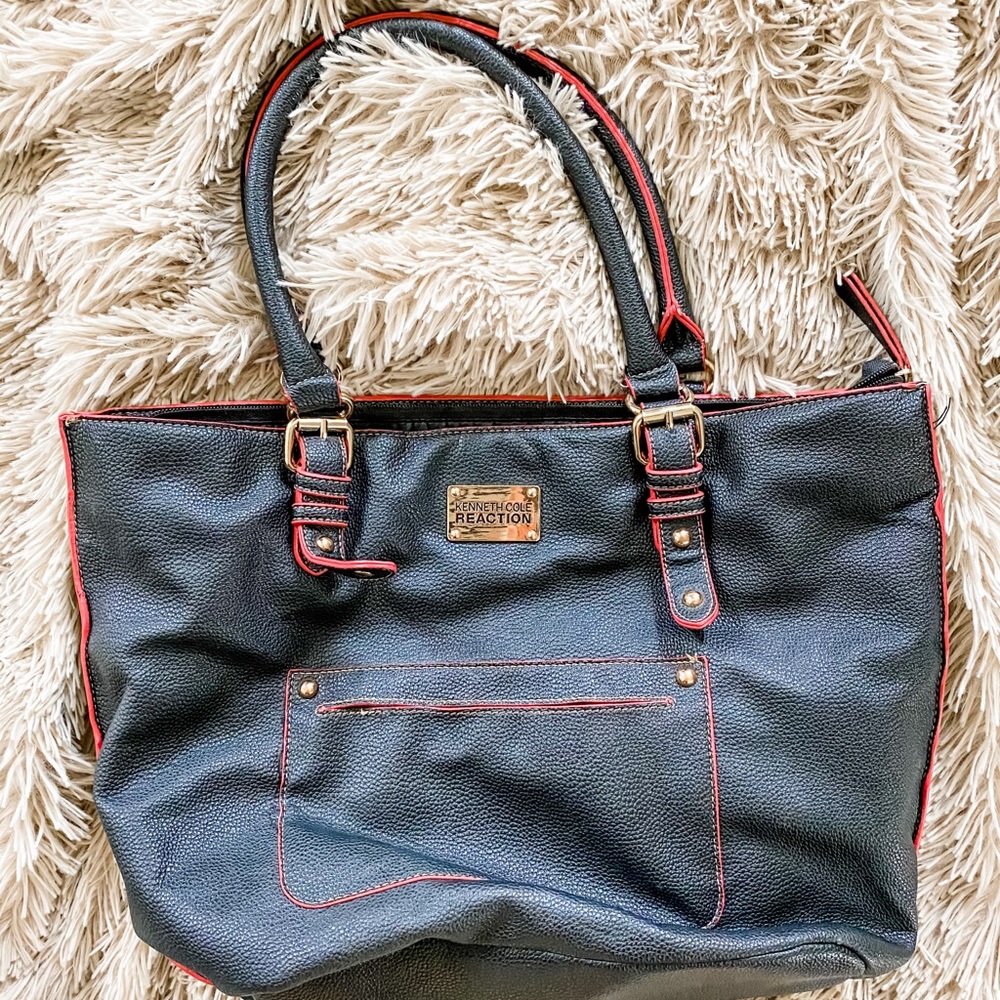 Black leather tote bag